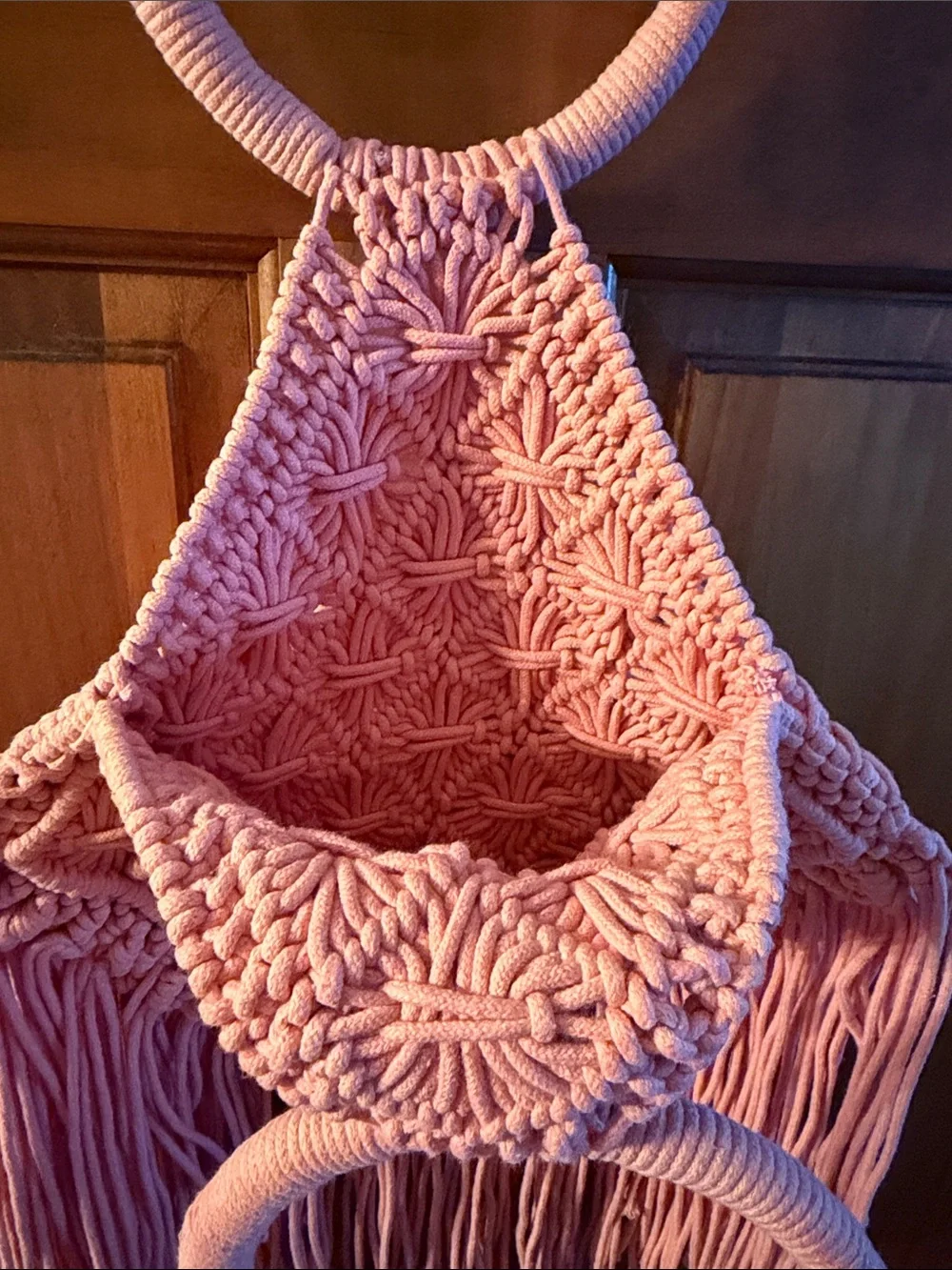 Macramé Fringe Bag in Soft Rose Pink from Francesca’s